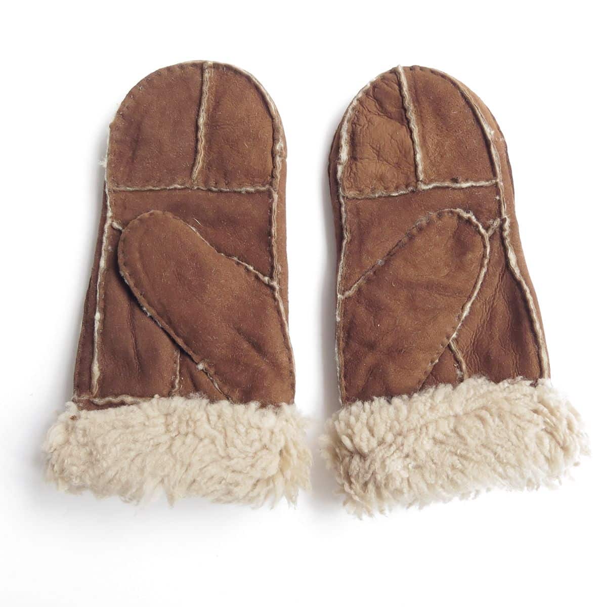 Fausthandschuhe Lammfell Schaffell echt Leder Patchwork Design Fäustlinge