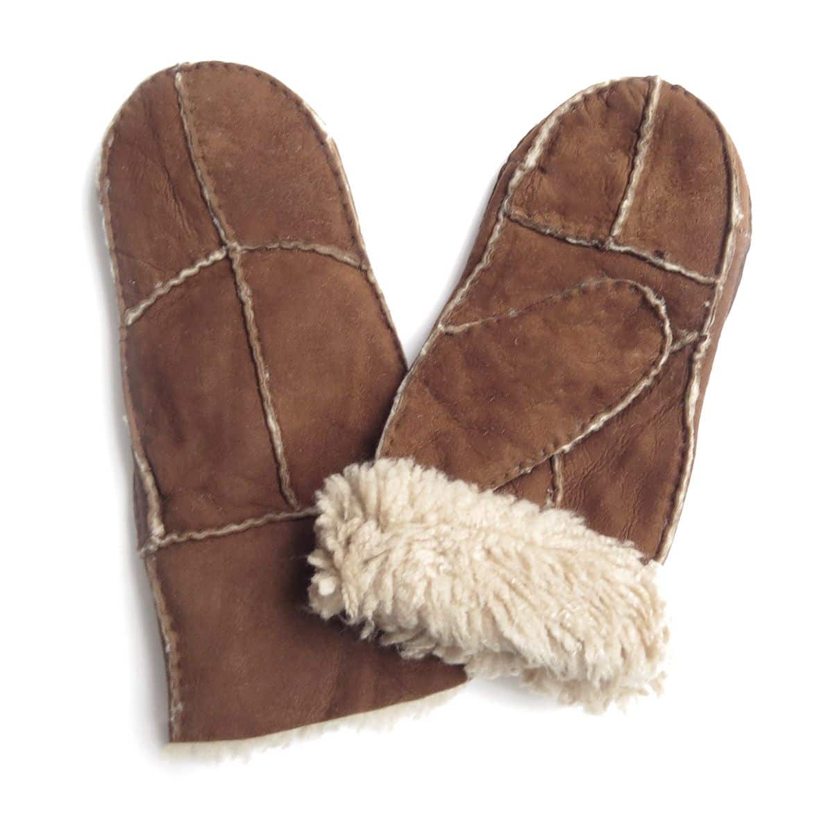 Fausthandschuhe Lammfell Schaffell echt Leder Patchwork Design Fäustlinge