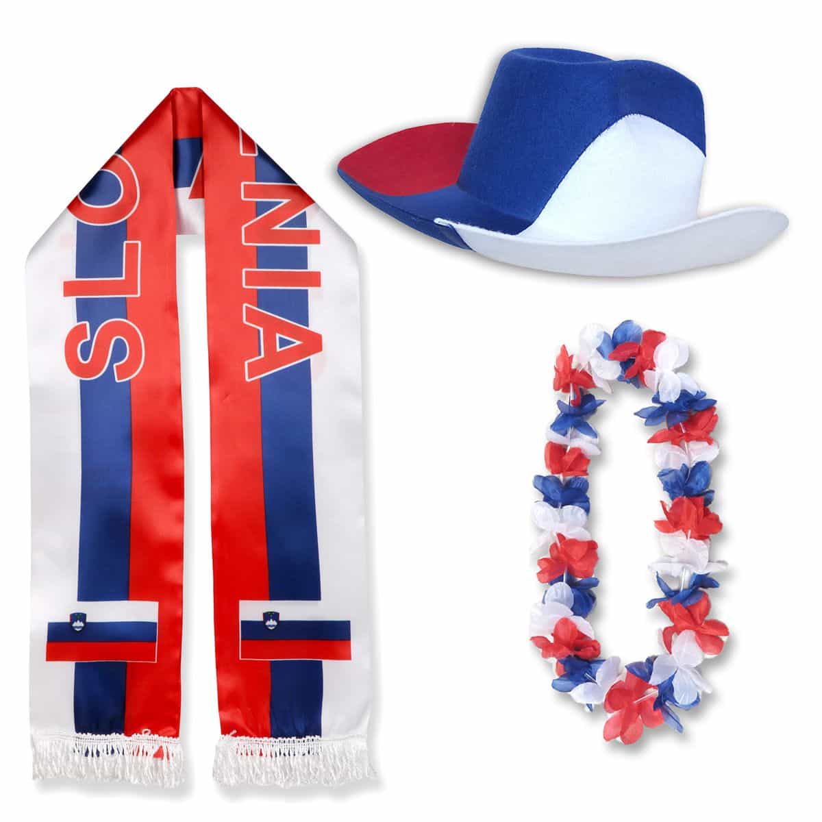 Fan-Paket "Slowenien" Slovenia WM EM Fußball Schal Hawaiikette Hut Fanartikel