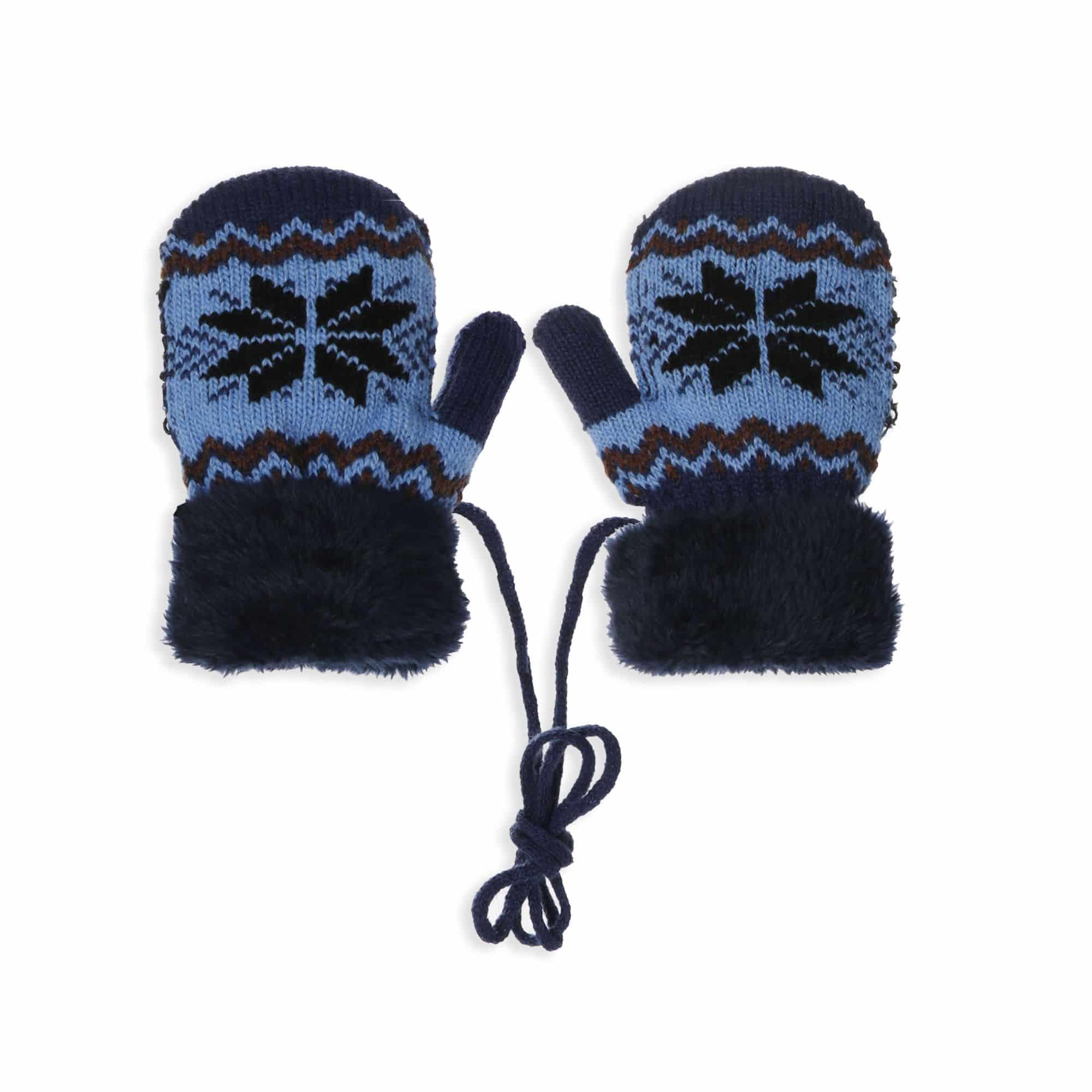 Strickfäustel Fausthandschuhe Band Kinderhandschuhe Kordel Schneeflocke