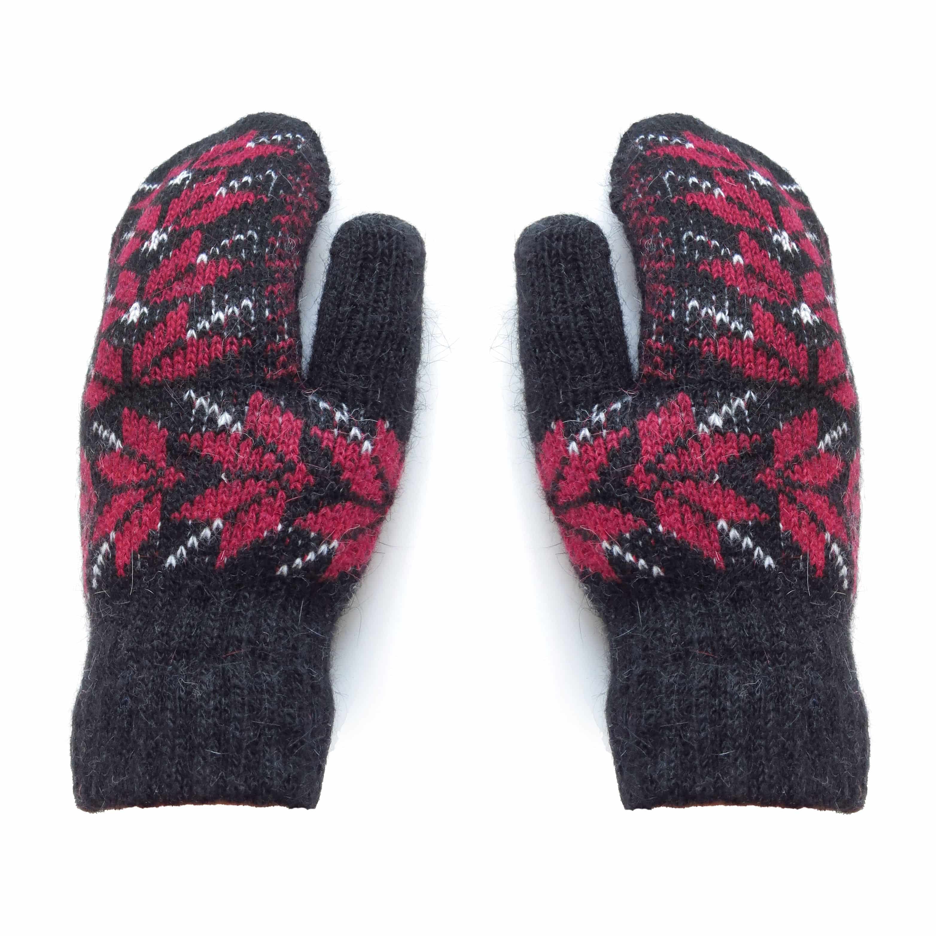 Kinder Fausthandschuhe Angorawolle Norweger Muster Fäustel Schneeflocken