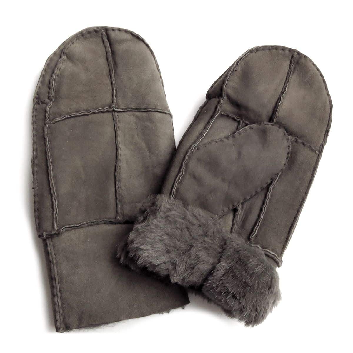 Fausthandschuhe Lammfell Schaffell echt Leder Patchwork Design Fäustlinge