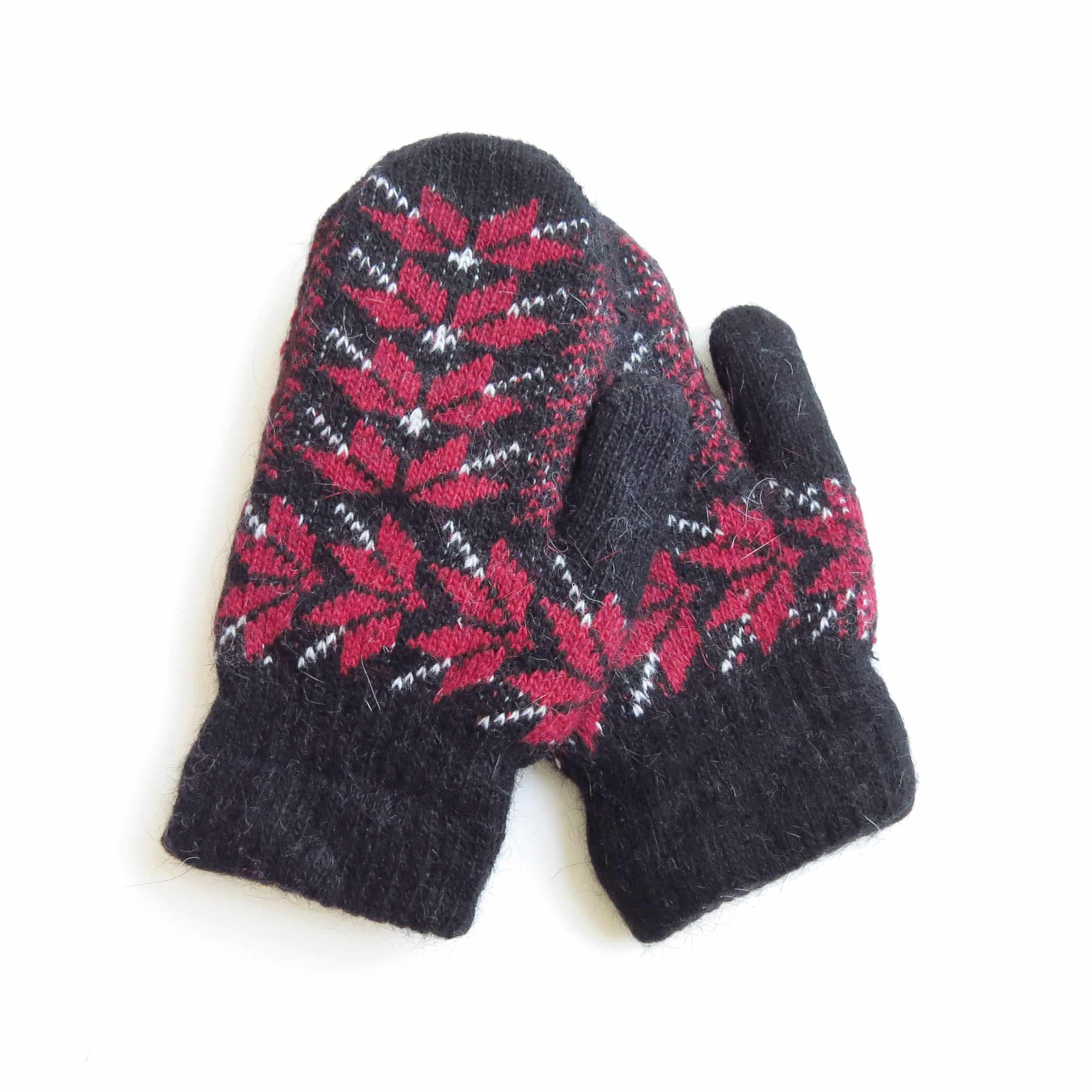 Kinder Fausthandschuhe Angorawolle Norweger Muster Fäustel Schneeflocken