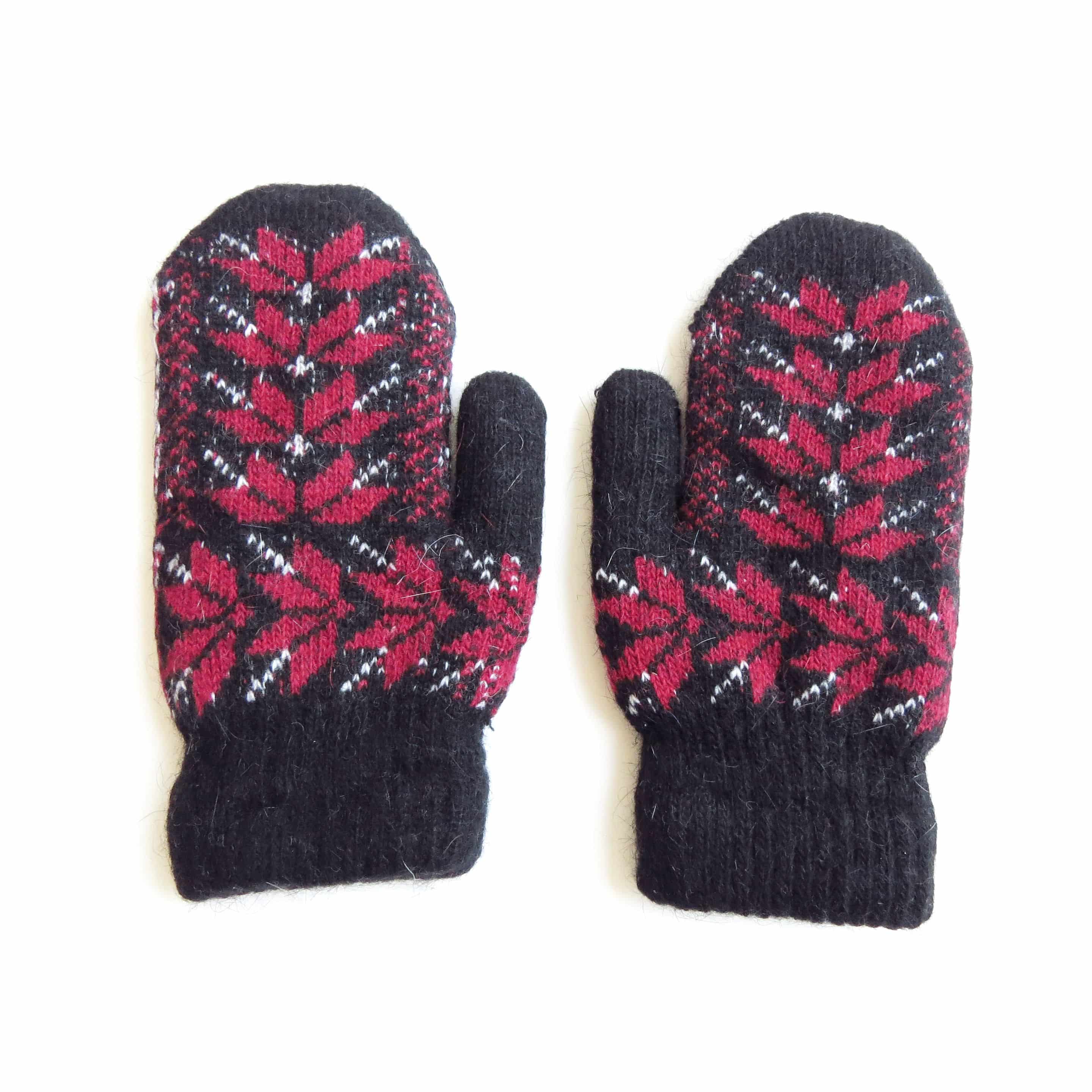 Kinder Fausthandschuhe Angorawolle Norweger Muster Fäustel Schneeflocken