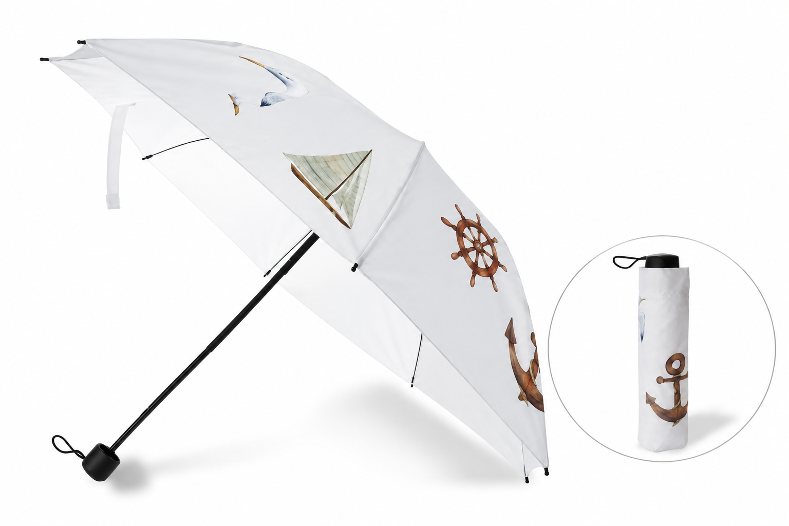 Taschenschirm "Nautic" maritime Aquarell Motive premium Regenschutz Anker Leuchtturm