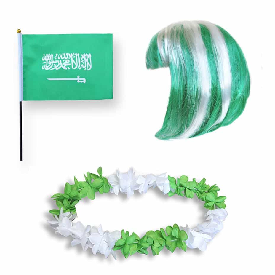 Fanset "Saudiarabien" Saudi Arabia Blumenkette Fahne Flagge Perücke Bob