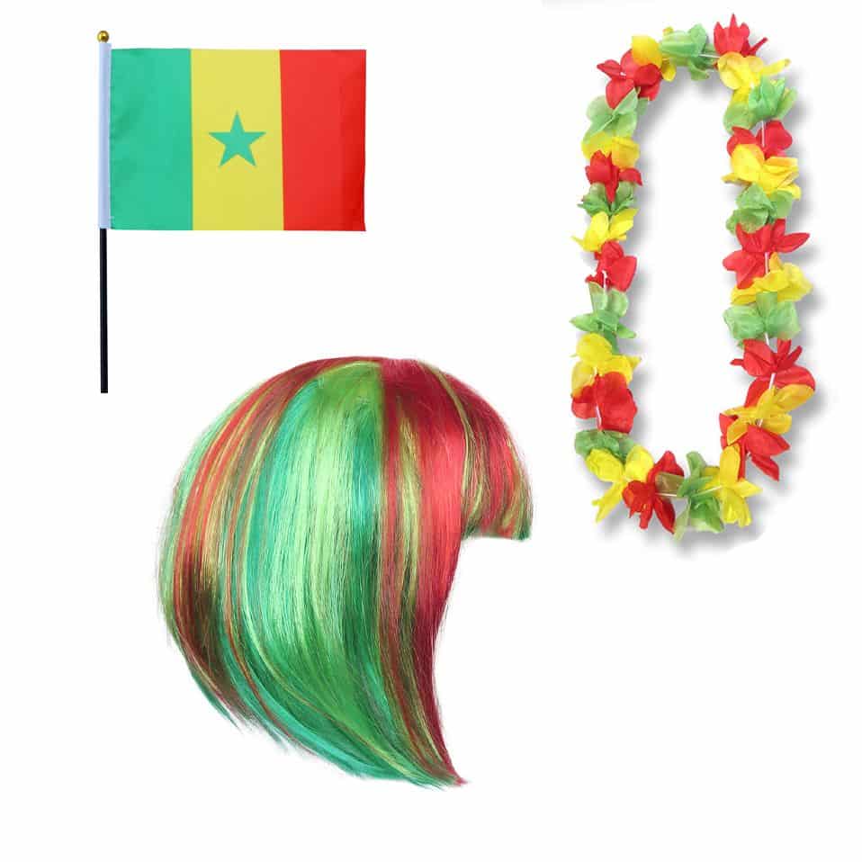 Fanset "Senegal" Blumenkette Fahne Flagge Perücke Bob