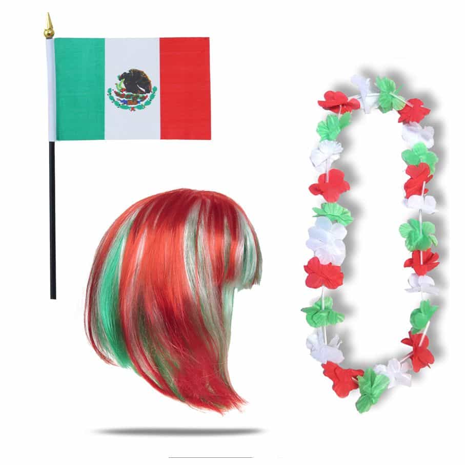 Fanset "Mexiko" Mexico Blumenkette Fahne Flagge Perücke Bob