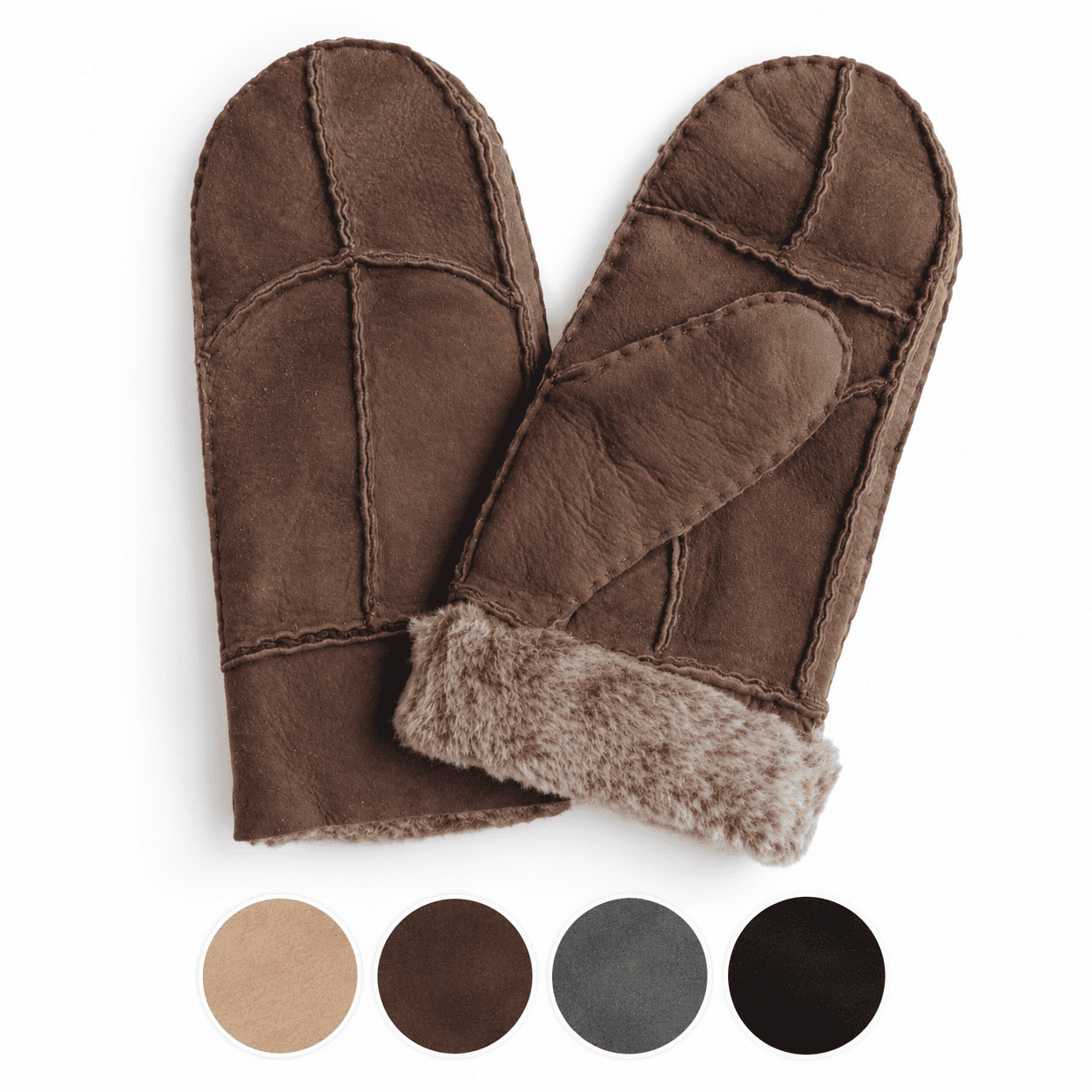Fausthandschuhe Lammfell Schaffell echt Leder Patchwork Design Fäustlinge