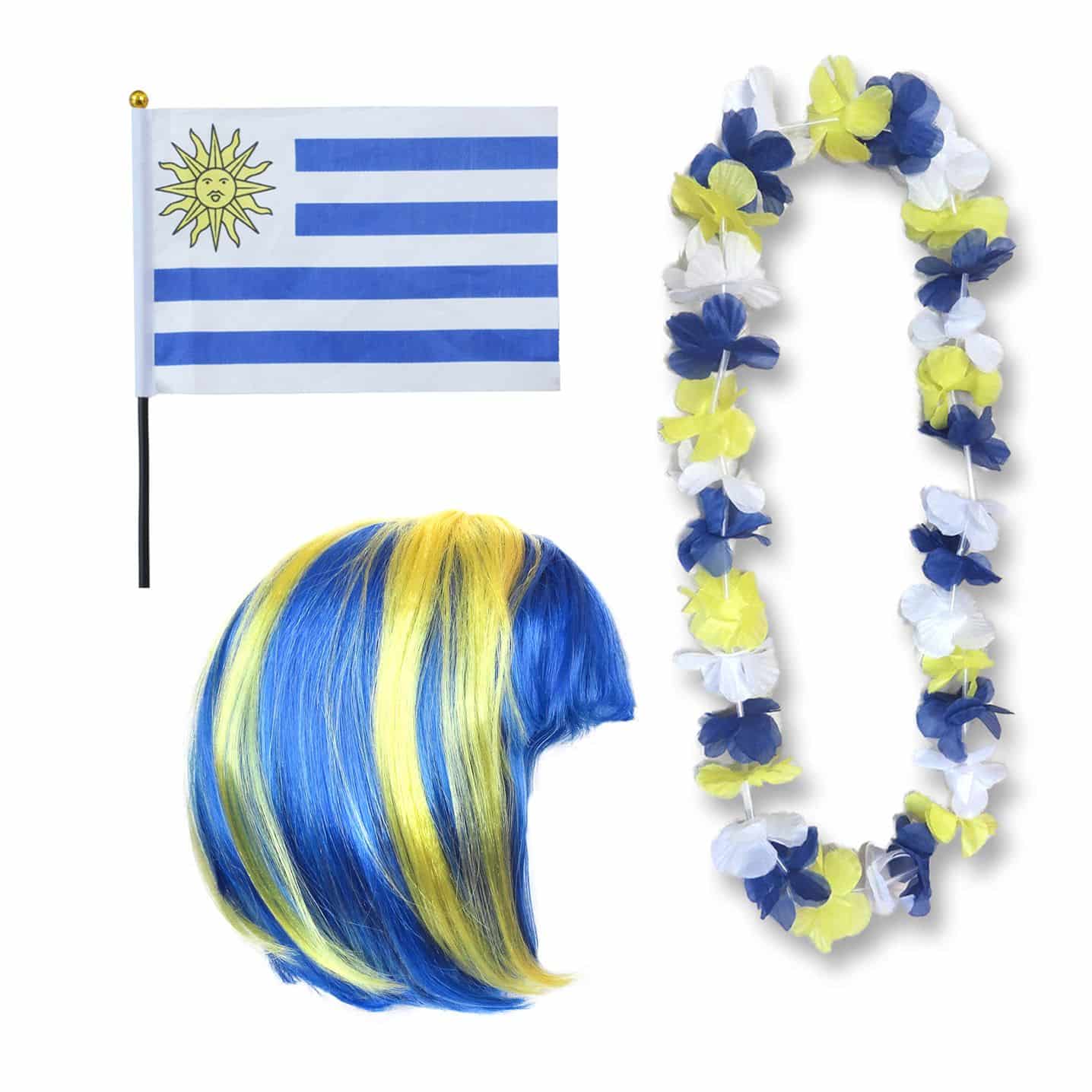 Fanset "Uruguay" Blumenkette Fahne Flagge Perücke Bob