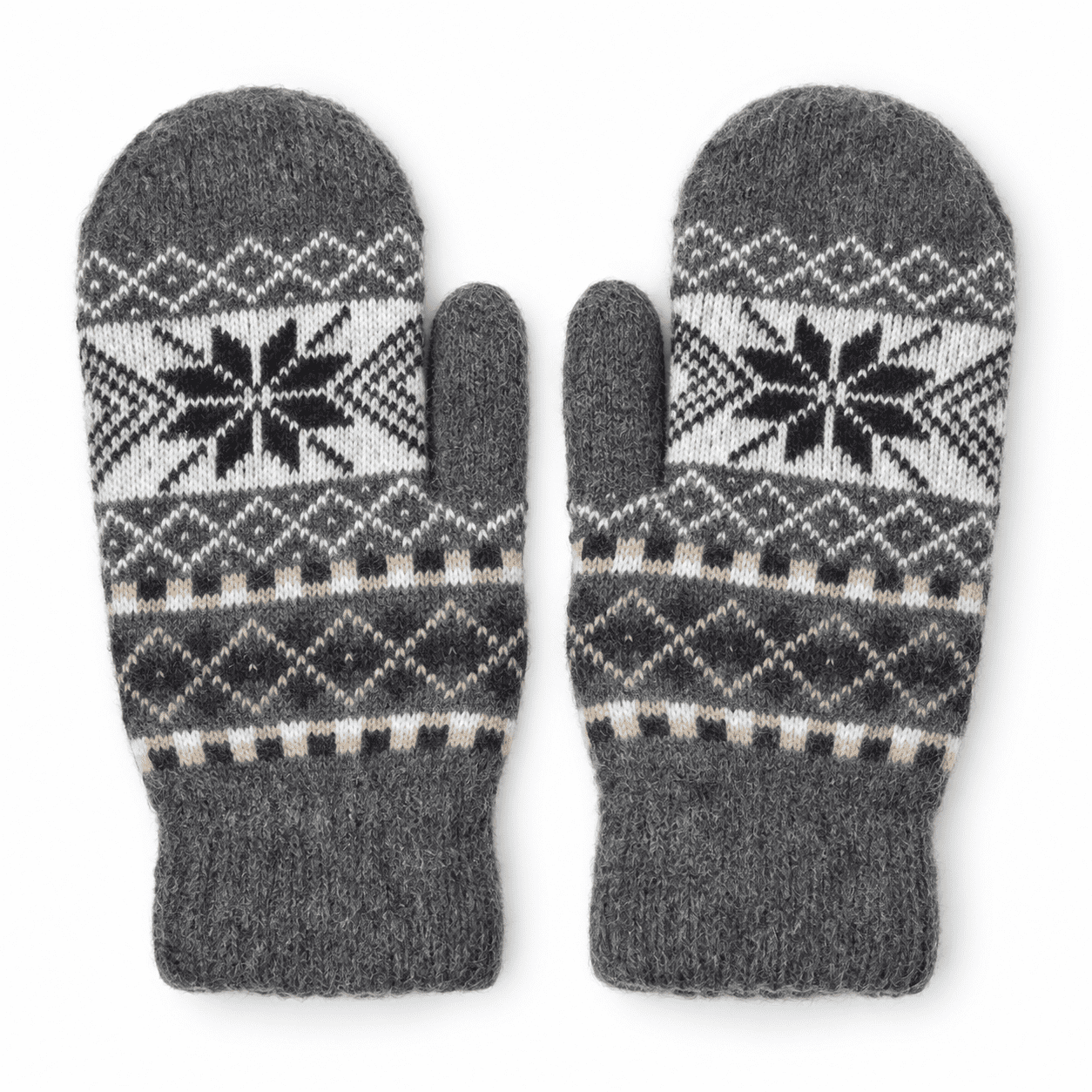 Fausthandschuhe Angorawolle Norwerger Muster Fäustel Schneeflocken