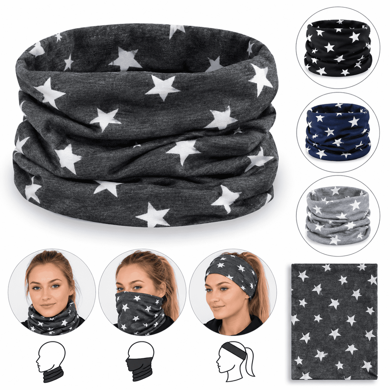 Loop Schal "Mini Sterne" Allover Print Sommer Mundschutz Atemschutz