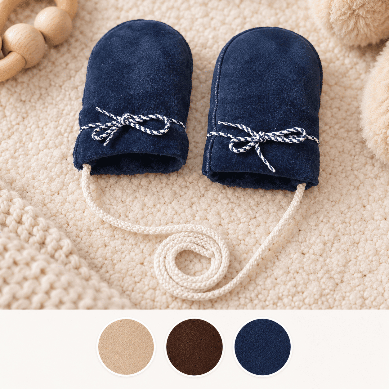 Baby Fausthandschuhe Schaf Lammfell Kordel Fäustlinge