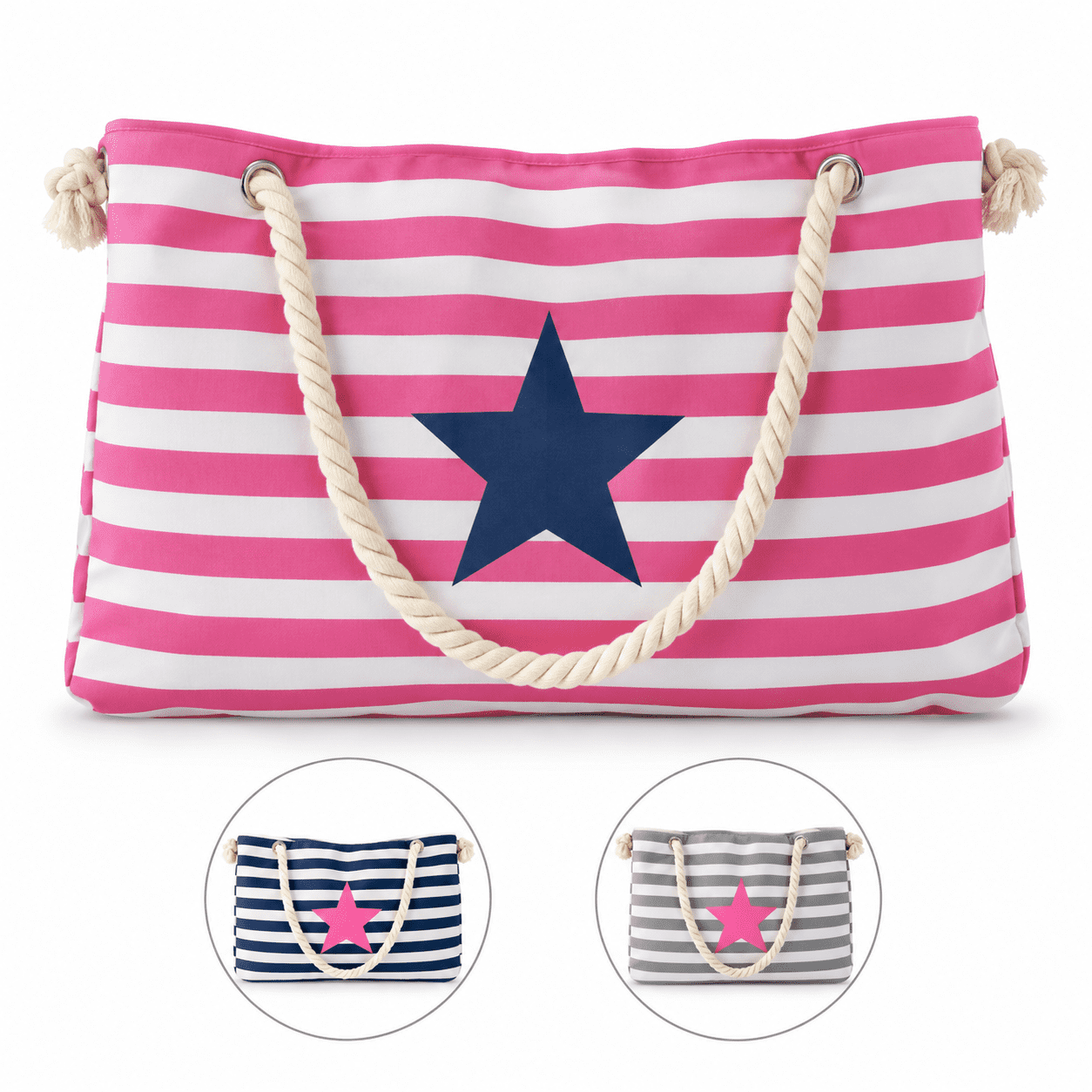XXL Familienshopper Strandtasche Weekender maritim gestreift mit Stern-Aufdruck