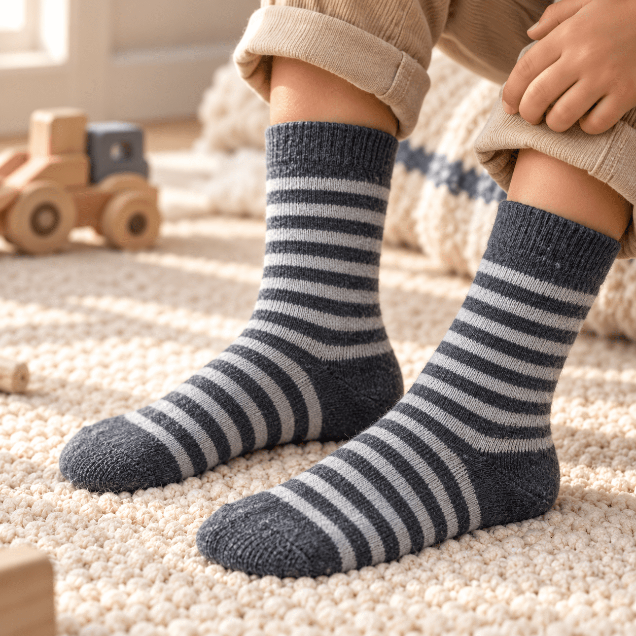 2 Paar Kindersocken, gestreift, 92% Alpaka/ 8% Nylon