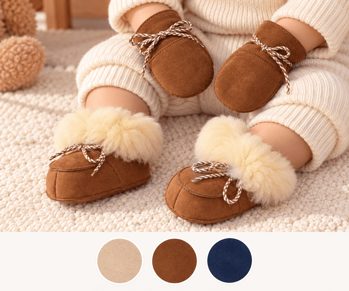 SET Baby Kleinkinder Hausschuhe Fäustel "Wölckchen" Lammfell Leder
