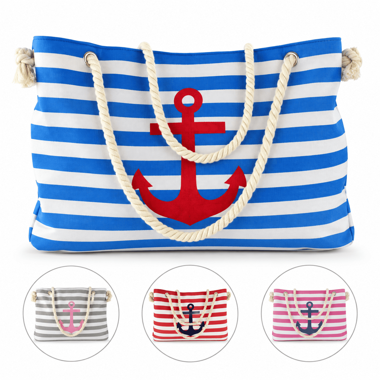 XXL Familienshopper Strandtasche Weekender maritim gestreift mit Anker Aufdruck