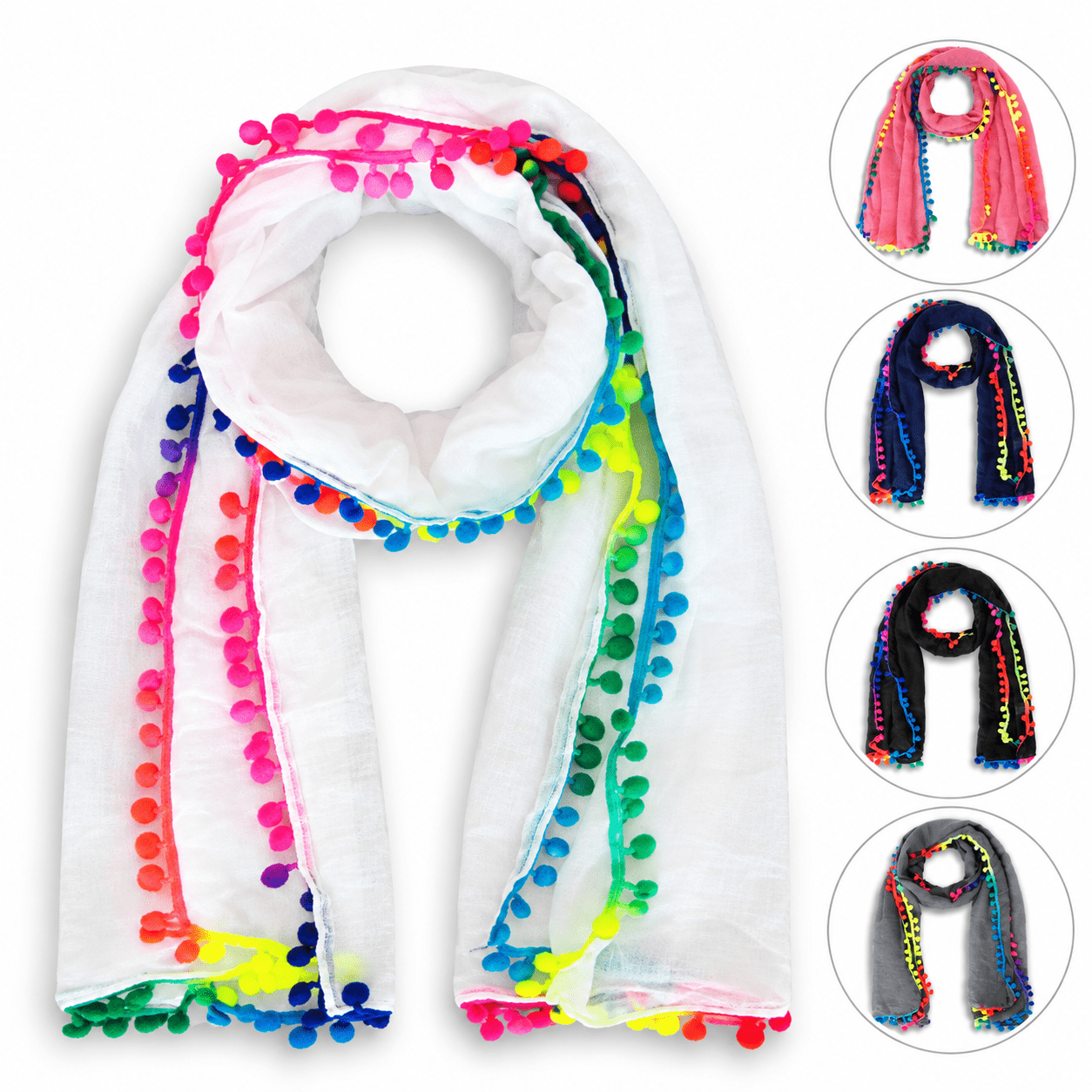 Schal Langschal "Bommel" Neon Bunt Sommer